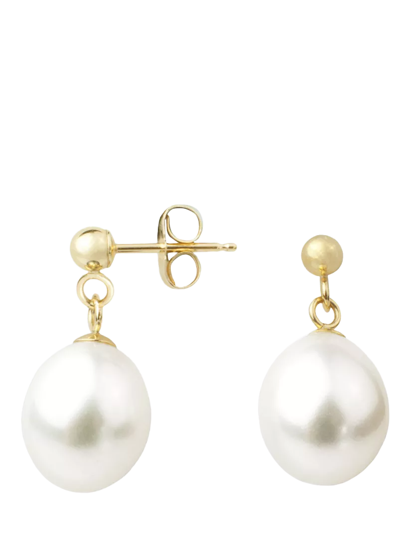 E.W Adams 9ct gold freshwater pearl drop earrings (British brand)