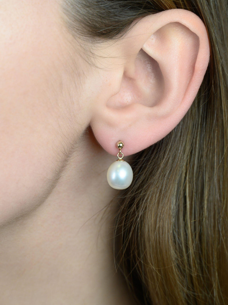 E.W Adams 9ct gold freshwater pearl drop earrings (British brand)