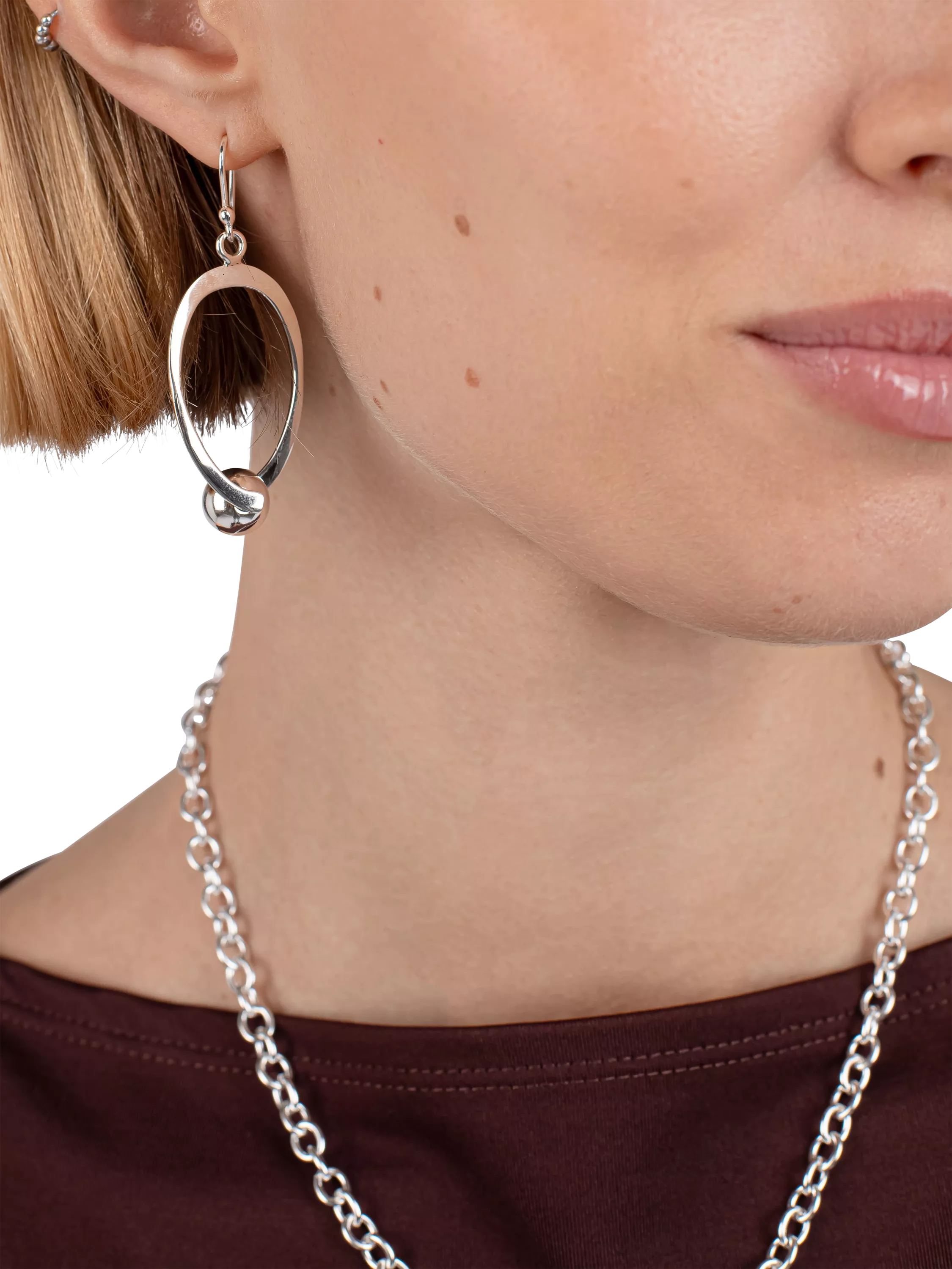 Andea drop earrings oval and ball design 5cm (British brand)