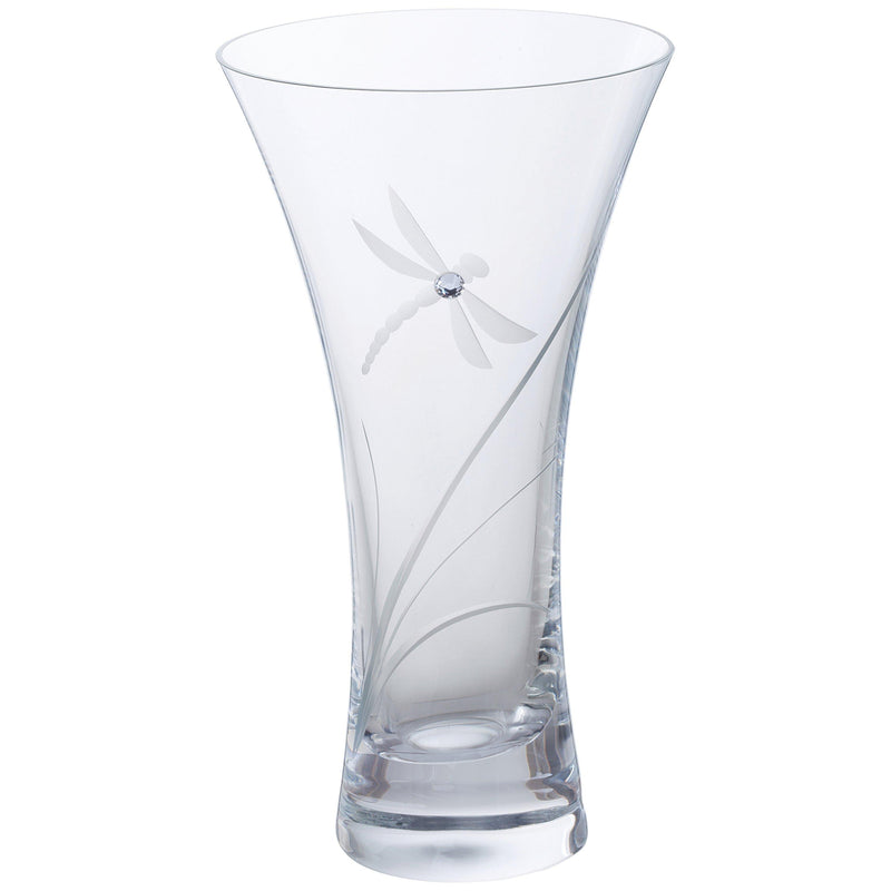 Dartington small crystal glass vase with dragonfly design - British product