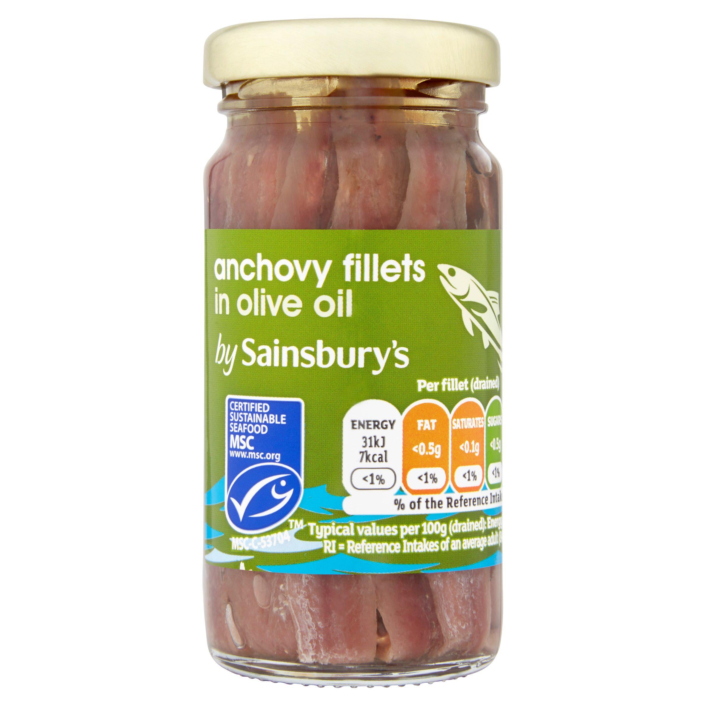 Sainsbury's Anchovy Fillets in Olive Oil 100g (60g*) Fish Sainsburys   