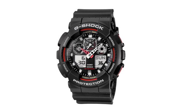 Casio G-SHOCK digital watch LED backlight black resin strap, imported from the UK