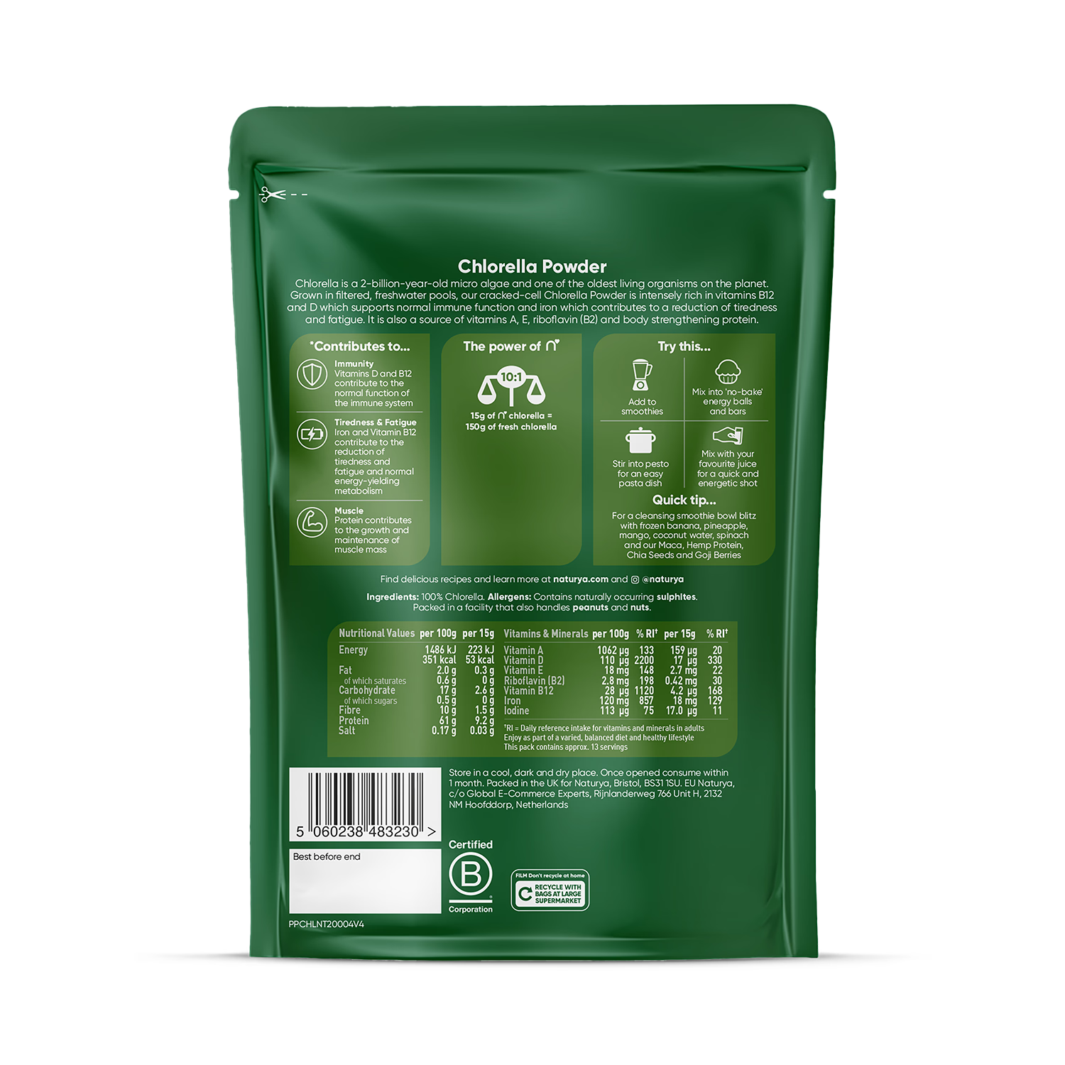 Naturya Chlorella Powder 200g, imported from the UK
