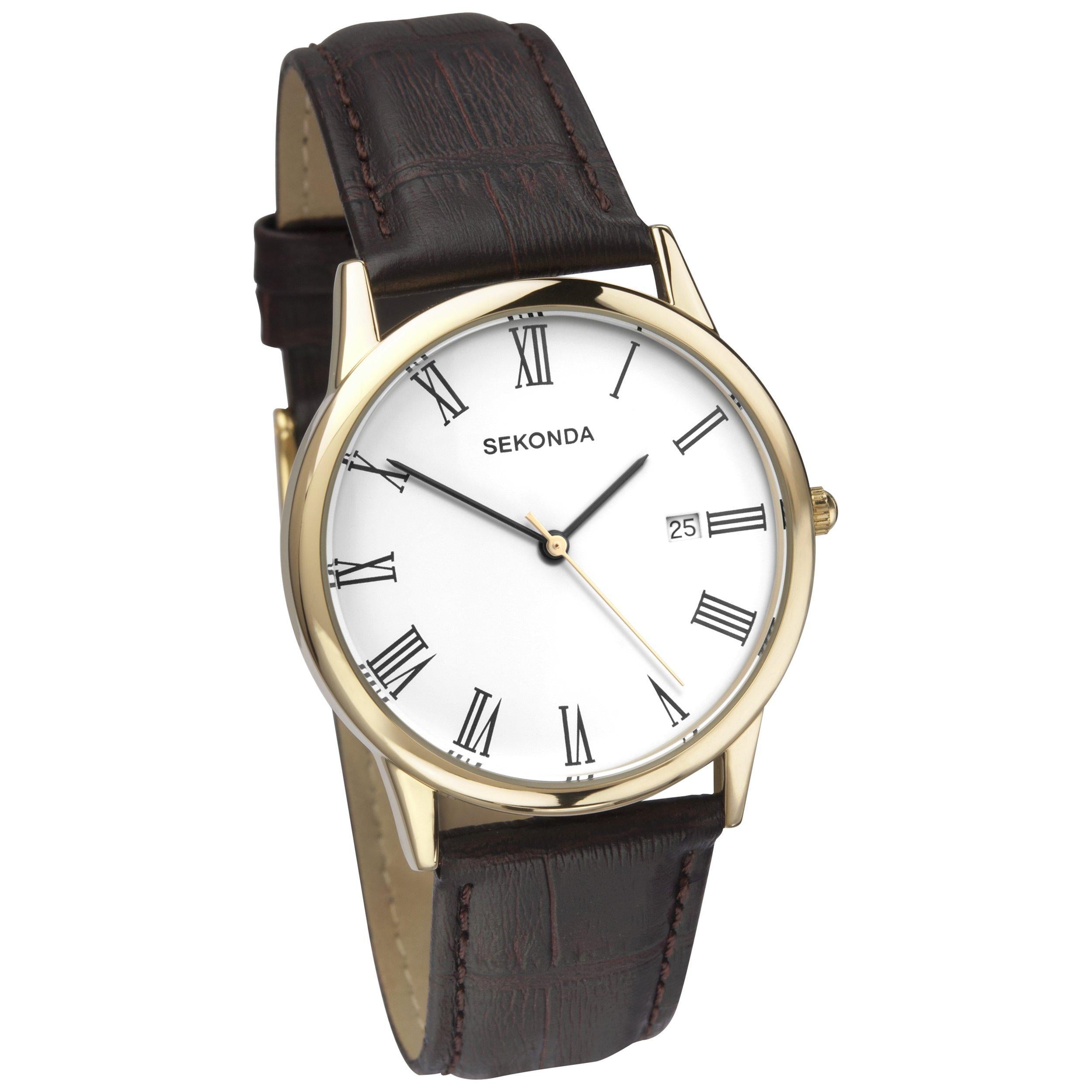 Sekonda men's date dial leather strap watch - British product
