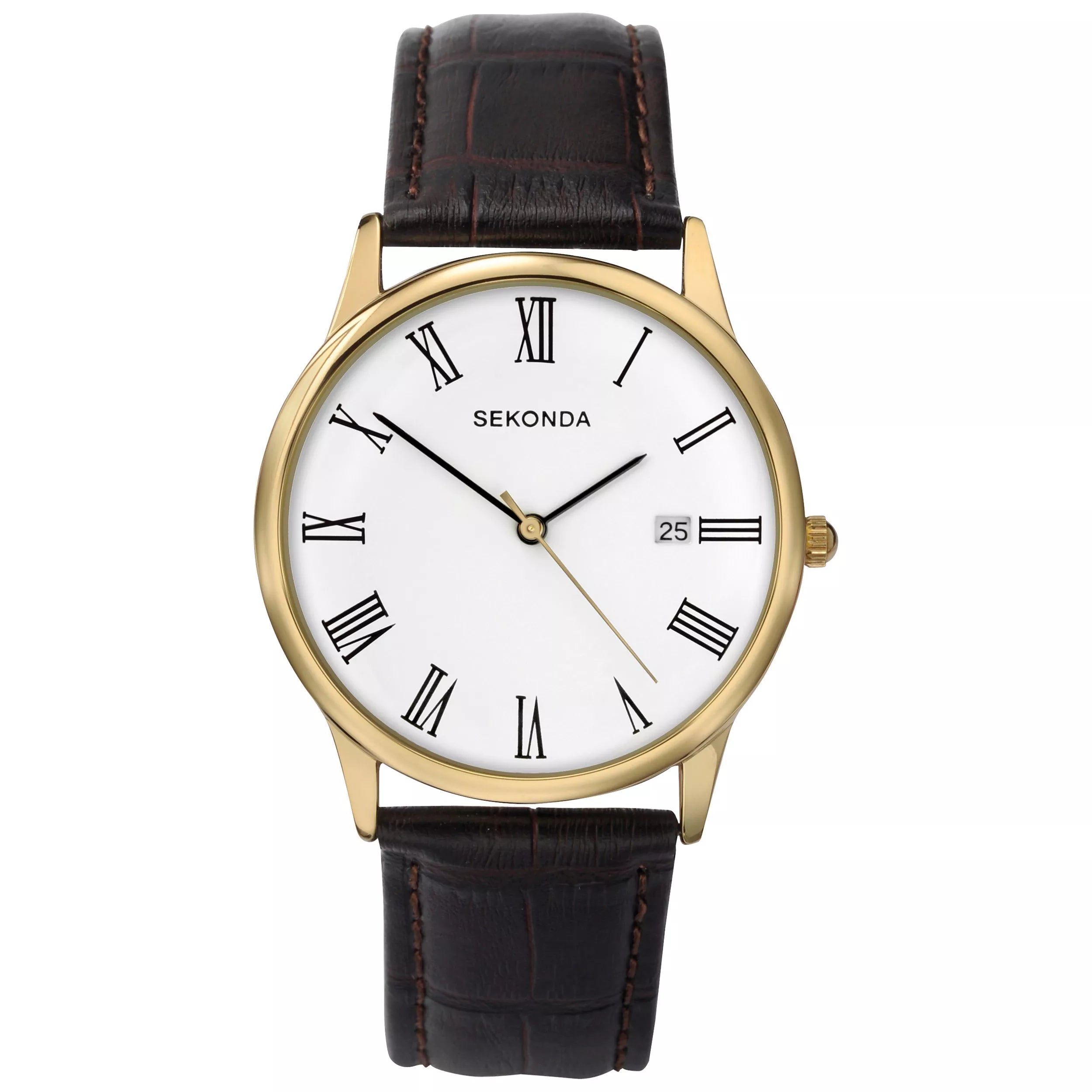 Sekonda men's date dial leather strap watch - British product