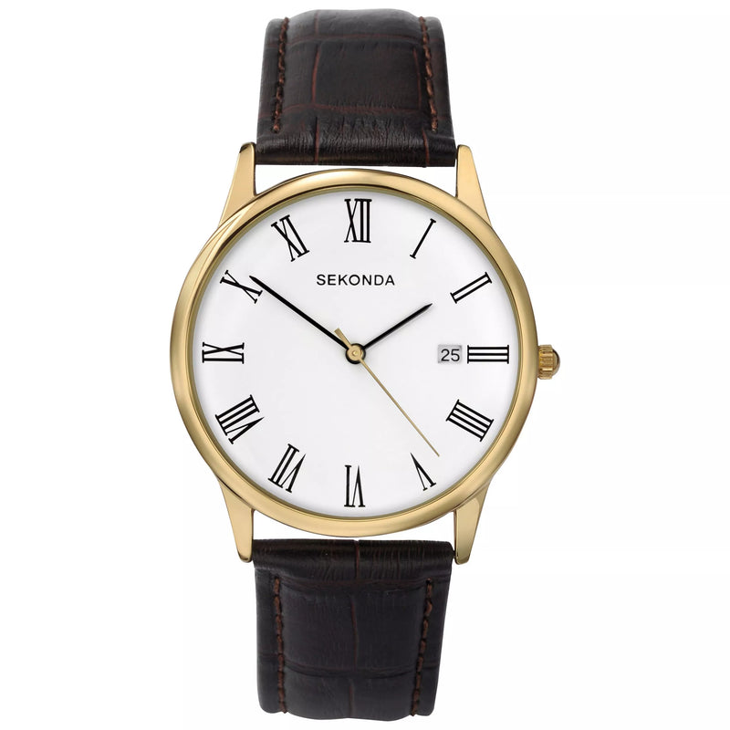 Sekonda men's date dial leather strap watch - British product