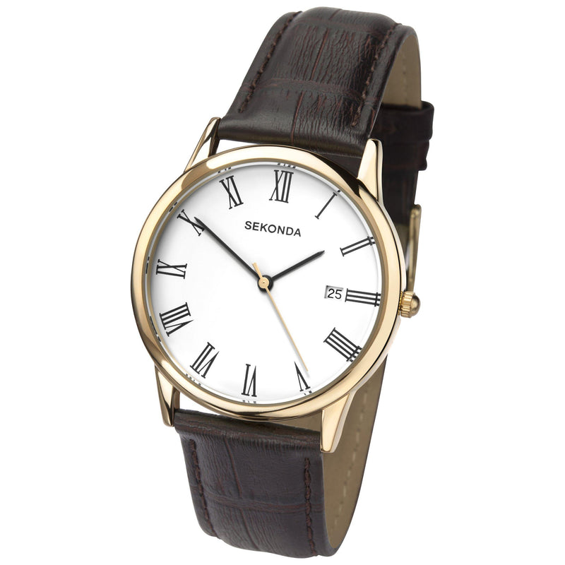 Sekonda men's date dial leather strap watch - British product