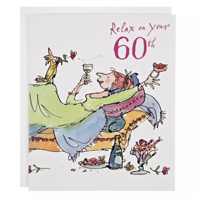 Woodmansterne relaxing lady 60th birthday card, UK version