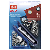 Prym brass eyelets 8mm silver with washers pack of 24, UK version
