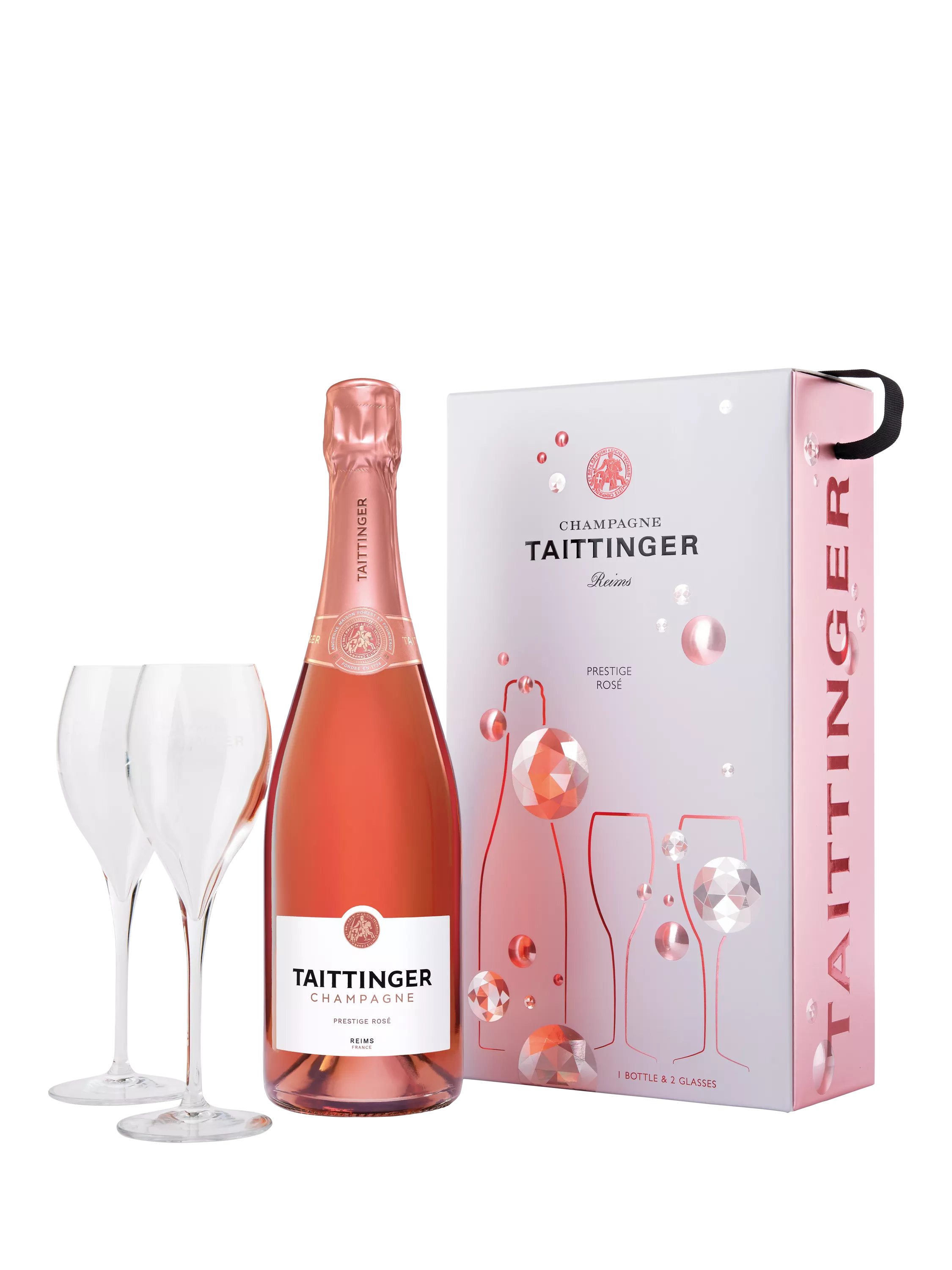 Taittinger Rosé Wine and 2 Glasses Gift Set 75cl (British brand)