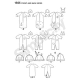 Simplicity baby sewing pattern 1565 bunting romper hats, UK version