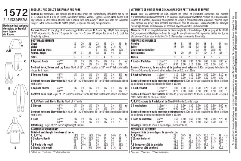 Simplicity sewing pattern children dressmaking leaflet 1572, UK version