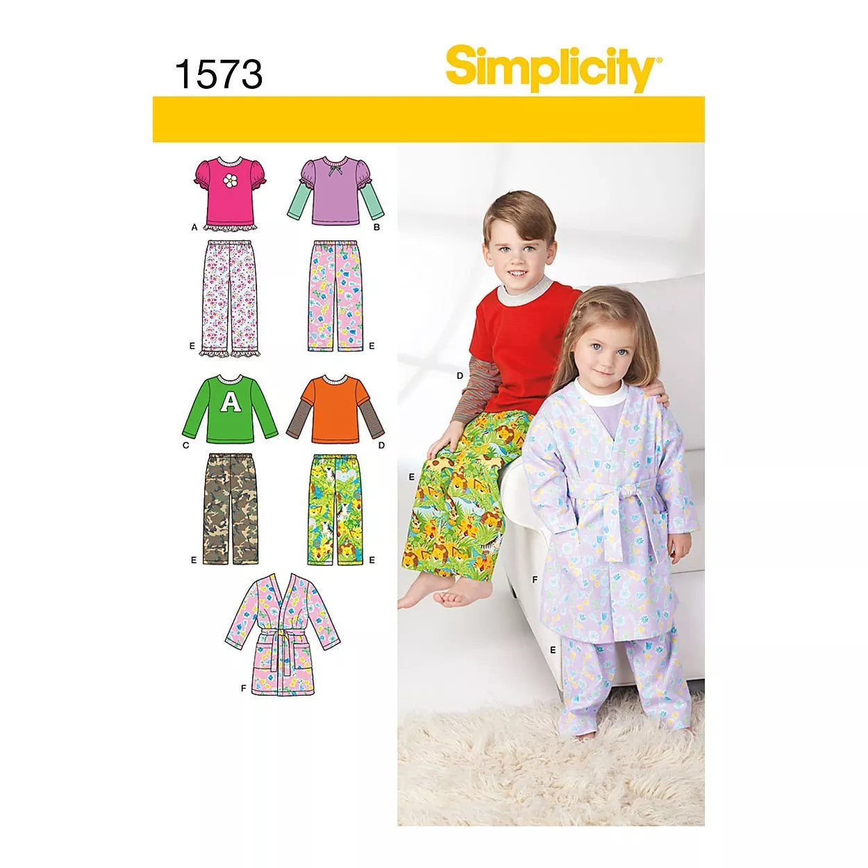Simplicity Children's Dressmaking Sewing Pattern Leaflet 1573 for Robe, Pants, Knit Tops Sizes 4-8