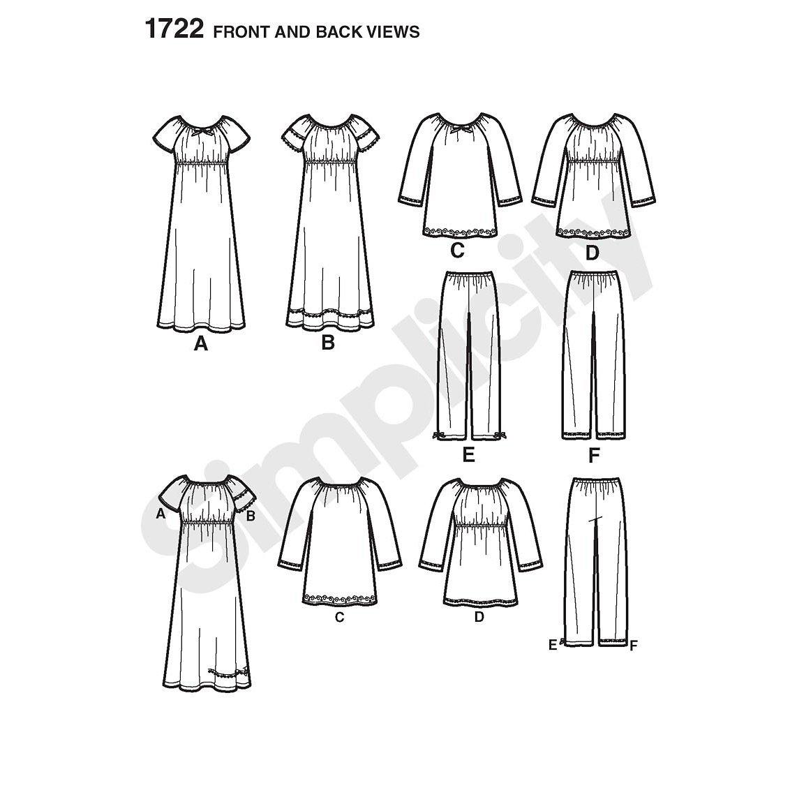 Simplicity sewing pattern Learn to Sew children loungewear 1722, UK version