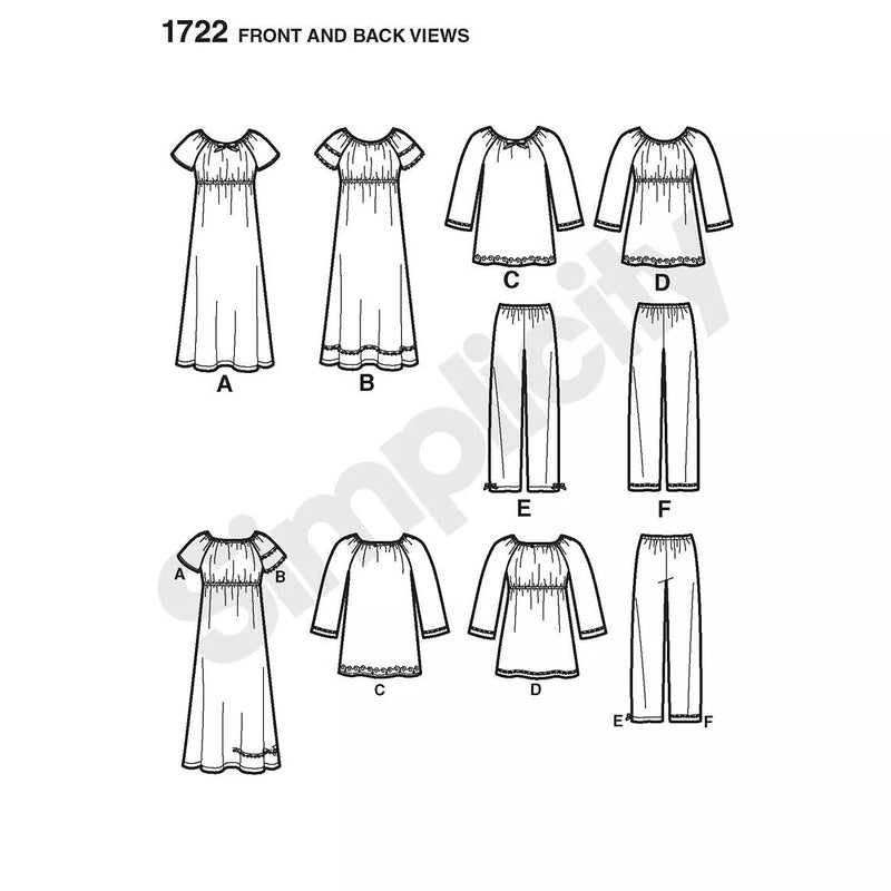Simplicity sewing pattern Learn to Sew children loungewear 1722, UK version