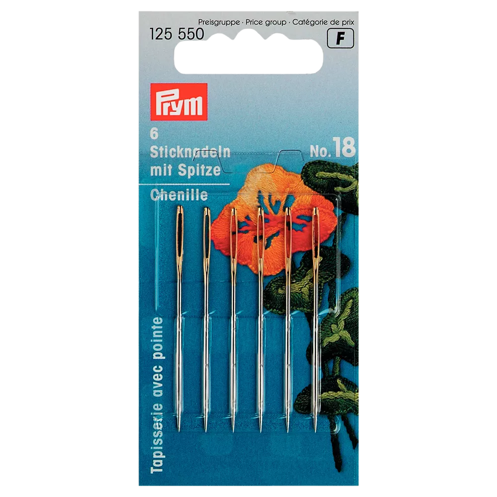Prym Chenille Needles pack of 6 size 18, imported from the UK