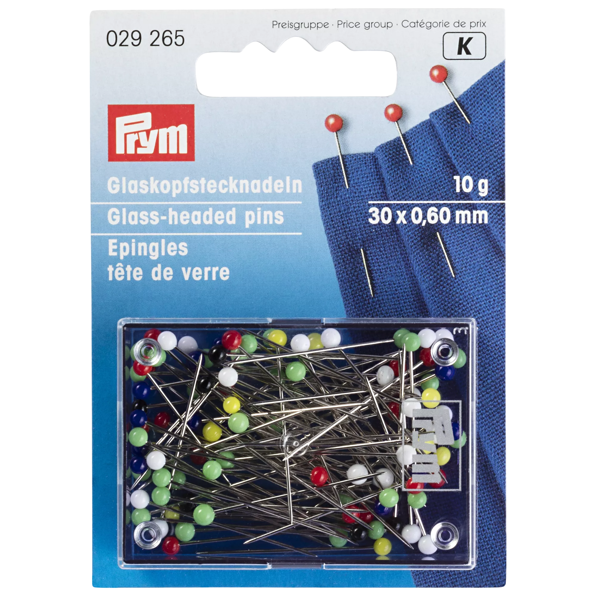 Prym glass headed pins assorted 10g - British product