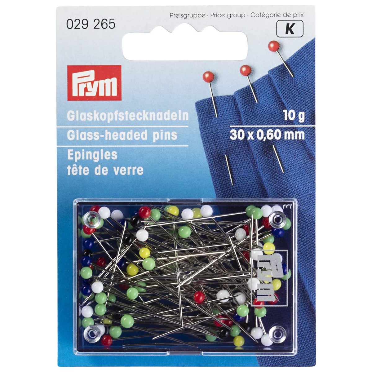 Prym glass headed pins assorted 10g - British product