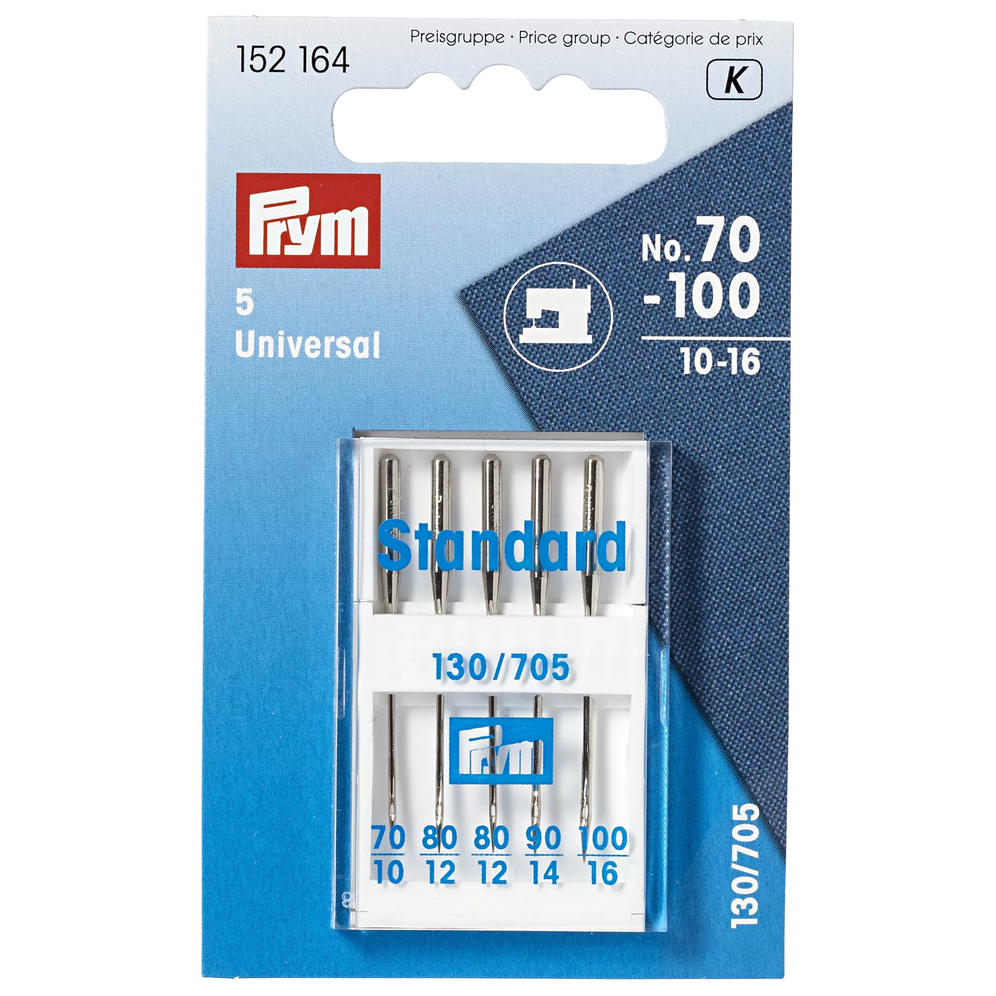 Prym sewing machine needles 5 pack sizes 70-100 - British product