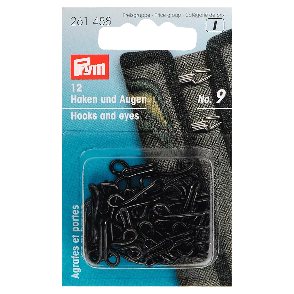 Prym hooks and eyes for jerkins pack of 12 black - British product