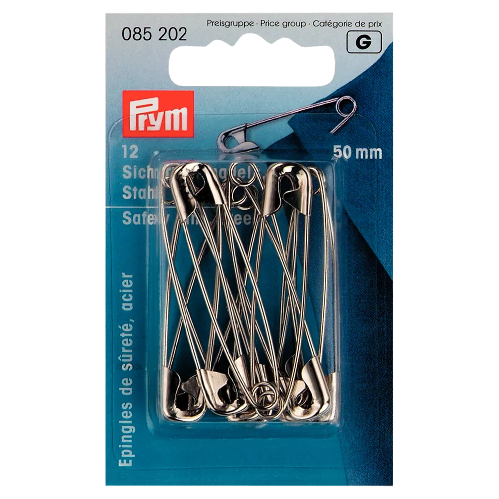 Prym safety pins silver 50mm pack of 12, UK version