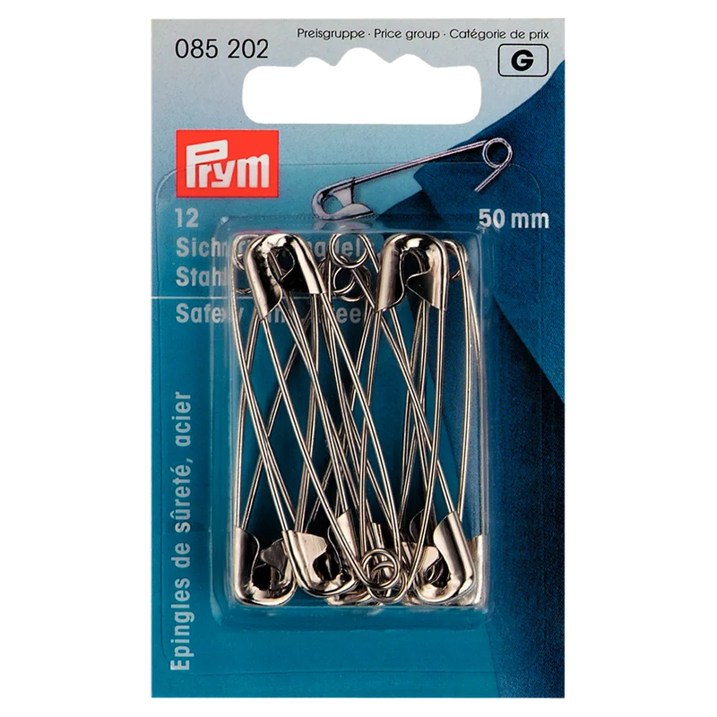 Prym safety pins silver 50mm pack of 12, UK version