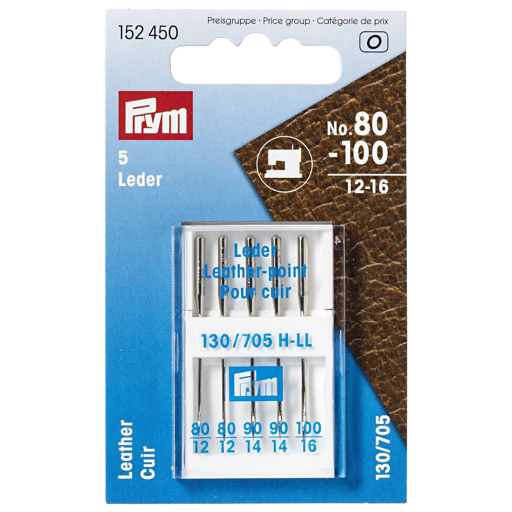 Prym leather sewing machine needles size 80-100 pack of 5, UK version