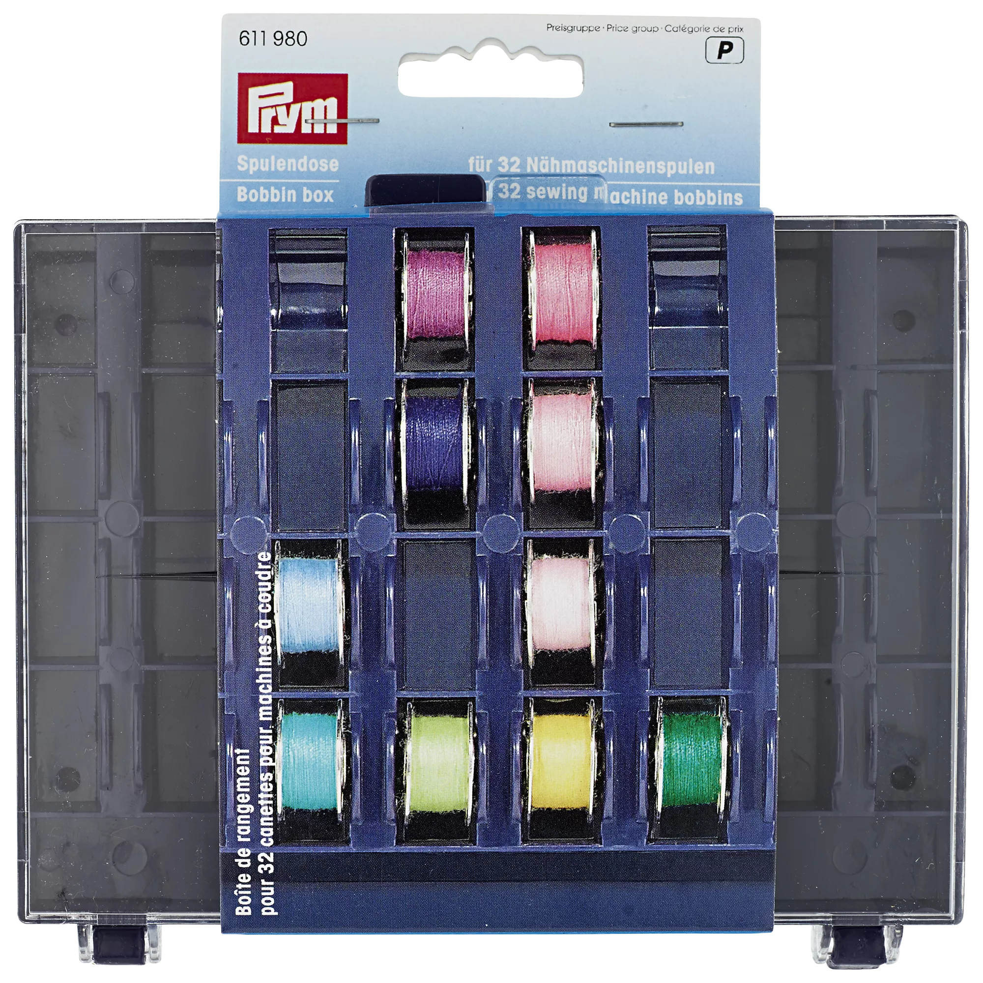 Prym bobbin box plastic storage for 32 bobbins, UK version