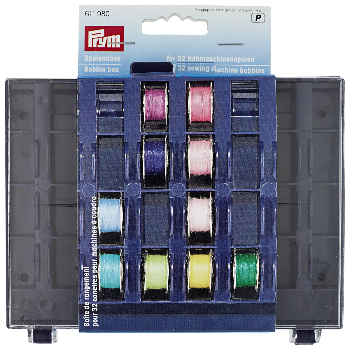 Prym bobbin box plastic storage for 32 bobbins, UK version