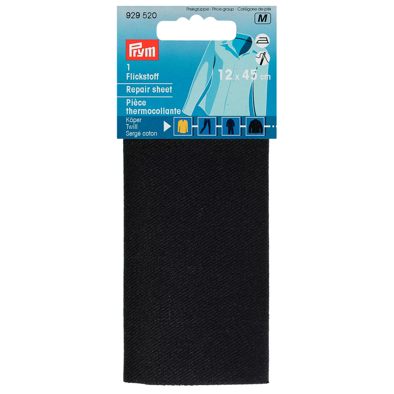Prym twill repair sheet black 12x45cm - British product