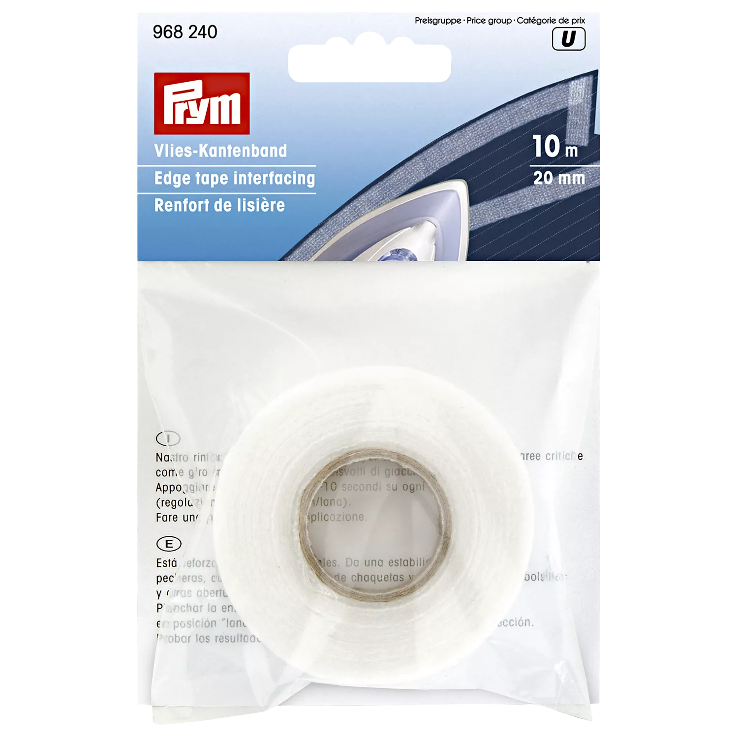 Prym iron-on edge tape interfacing white 20mm, imported from the UK
