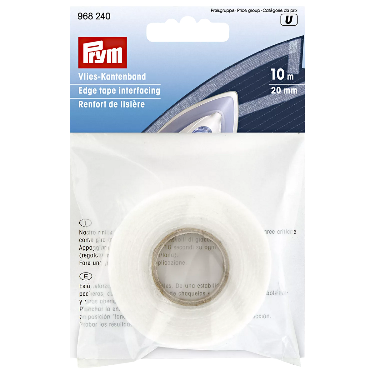 Prym iron-on edge tape interfacing white 20mm, imported from the UK