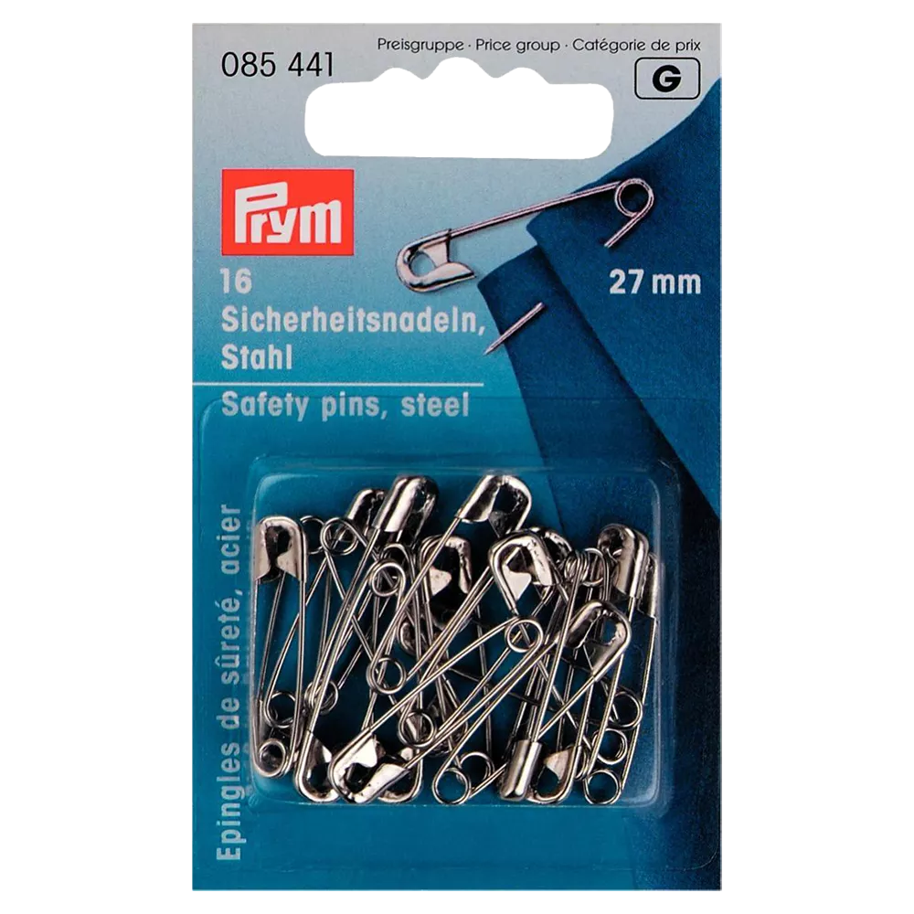 Prym silver safety pins 27mm pack of 16 (British brand)