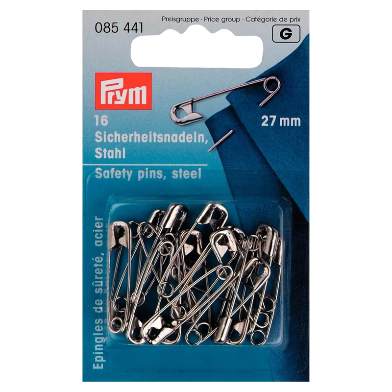 Prym silver safety pins 27mm pack of 16 (British brand)