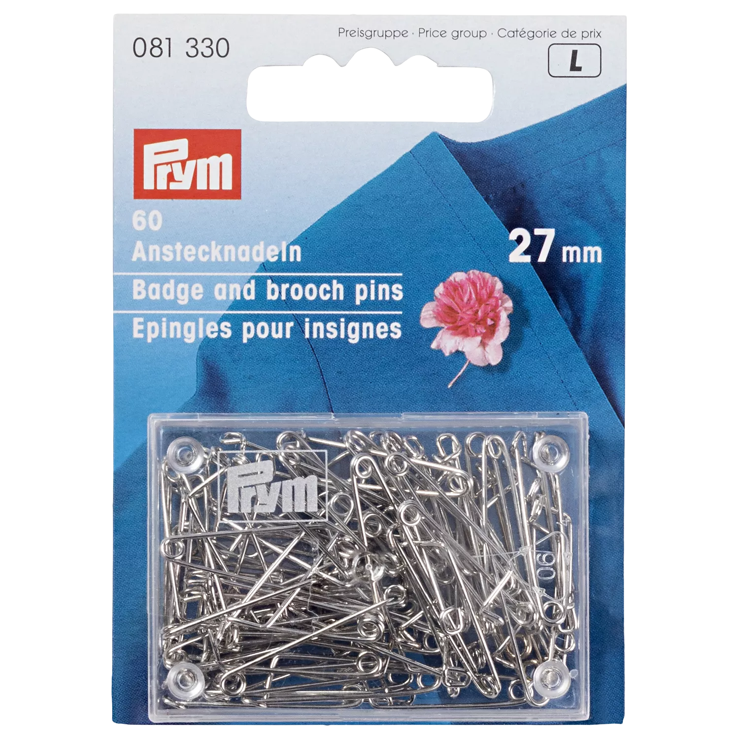 Prym badge and brooch pins 27mm silver 60 pack (British brand)