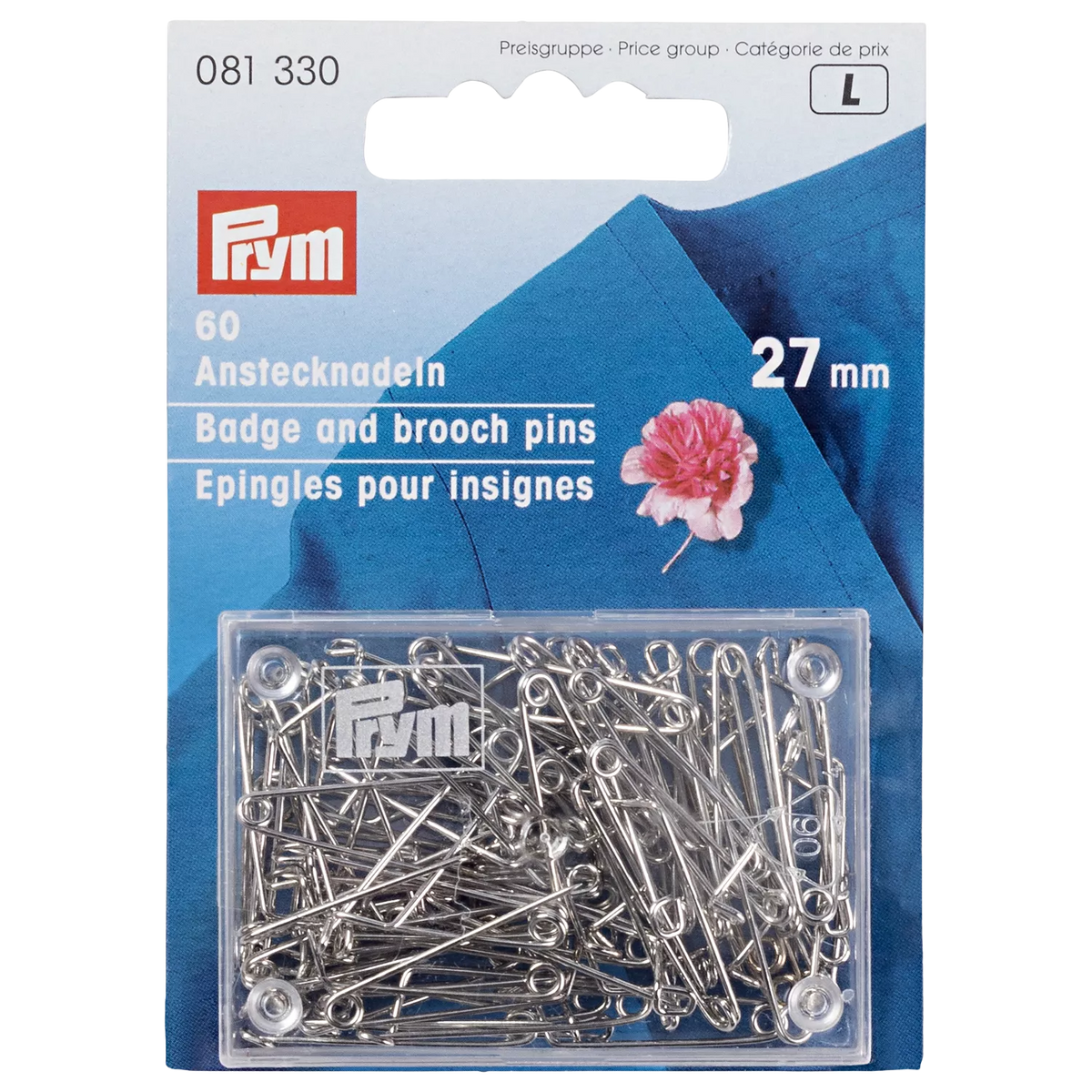 Prym badge and brooch pins 27mm silver 60 pack (British brand)