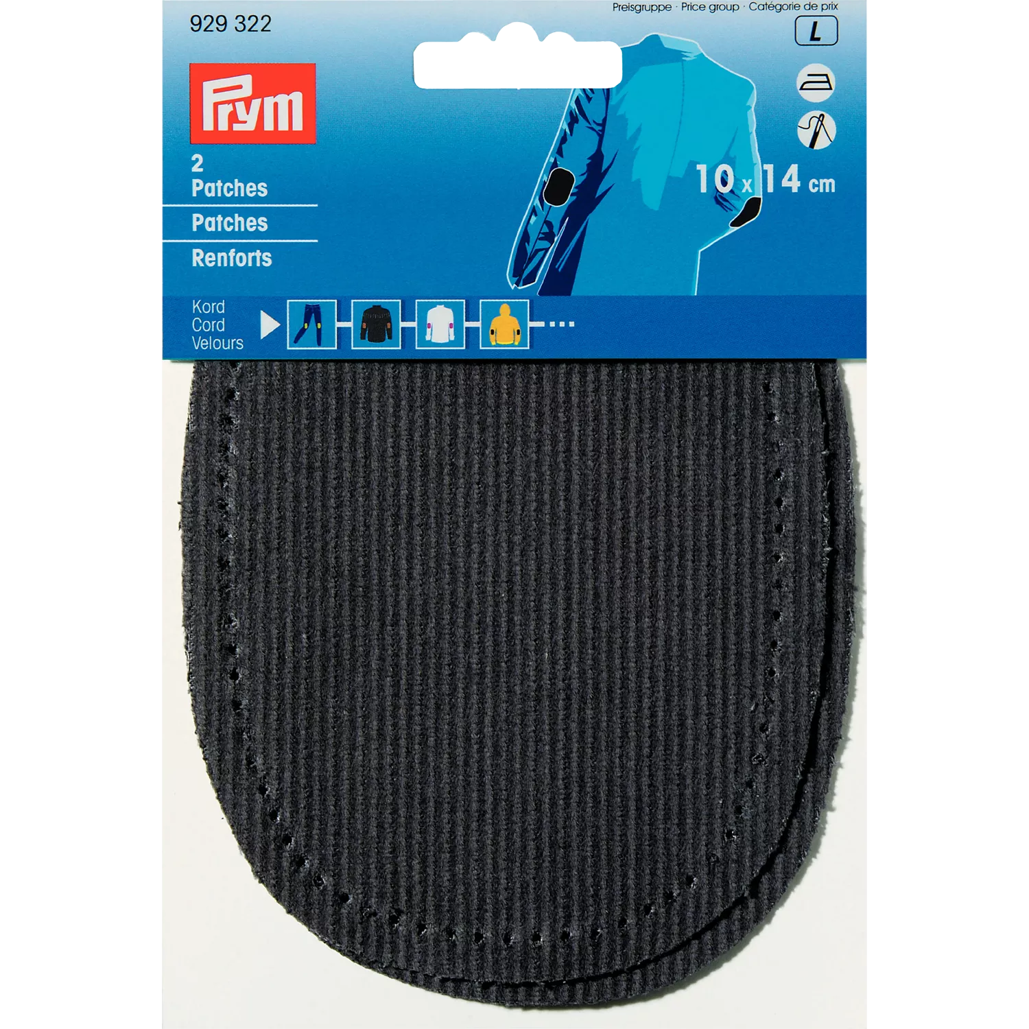 Prym iron-on corduroy patches grey 14x10cm, imported from the UK