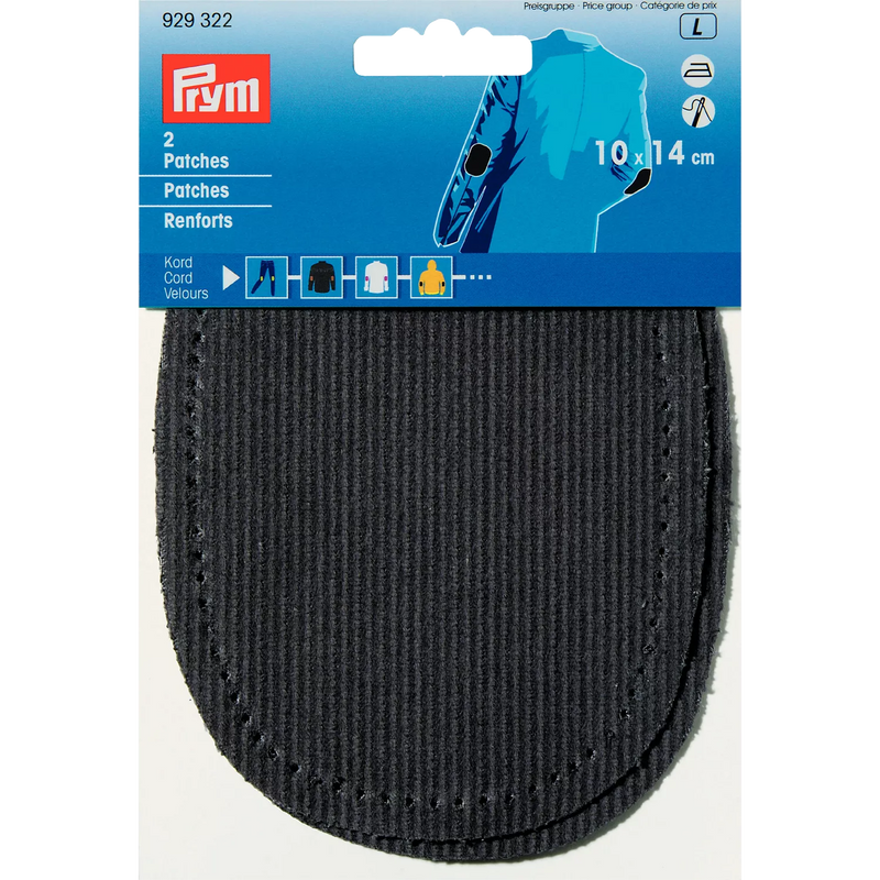 Prym iron-on corduroy patches grey 14x10cm, imported from the UK