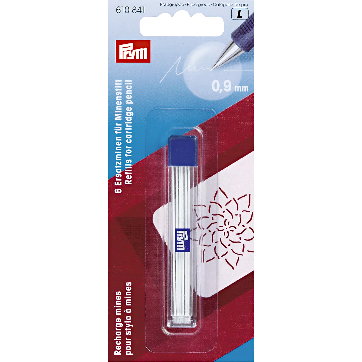 Prym cartridge pencil refill pack of 6 white 9mm (British brand)
