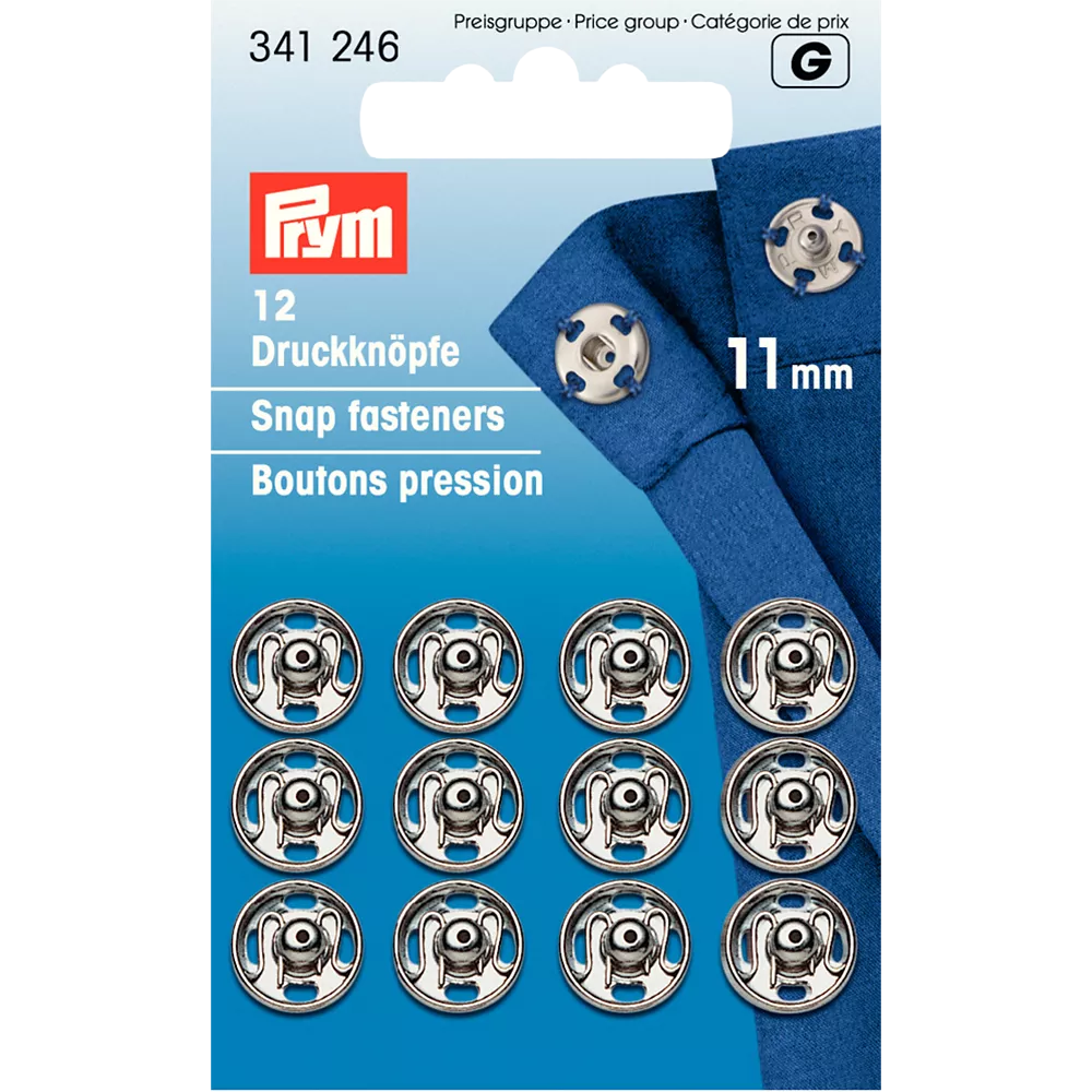 Prym silver snap fasteners 11mm, imported from the UK