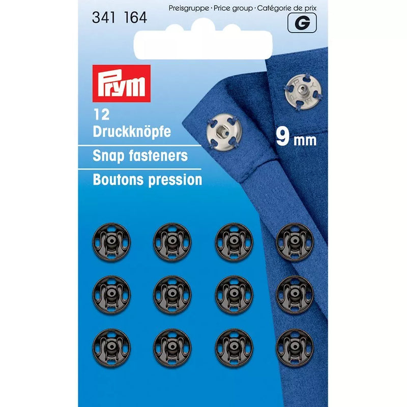 Prym snap fasteners black 9mm pack of 12 (British brand)