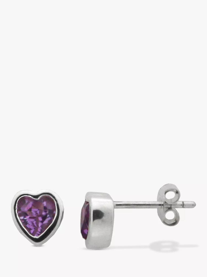 Nina B Sterling Silver Amethyst Heart Stud Earrings