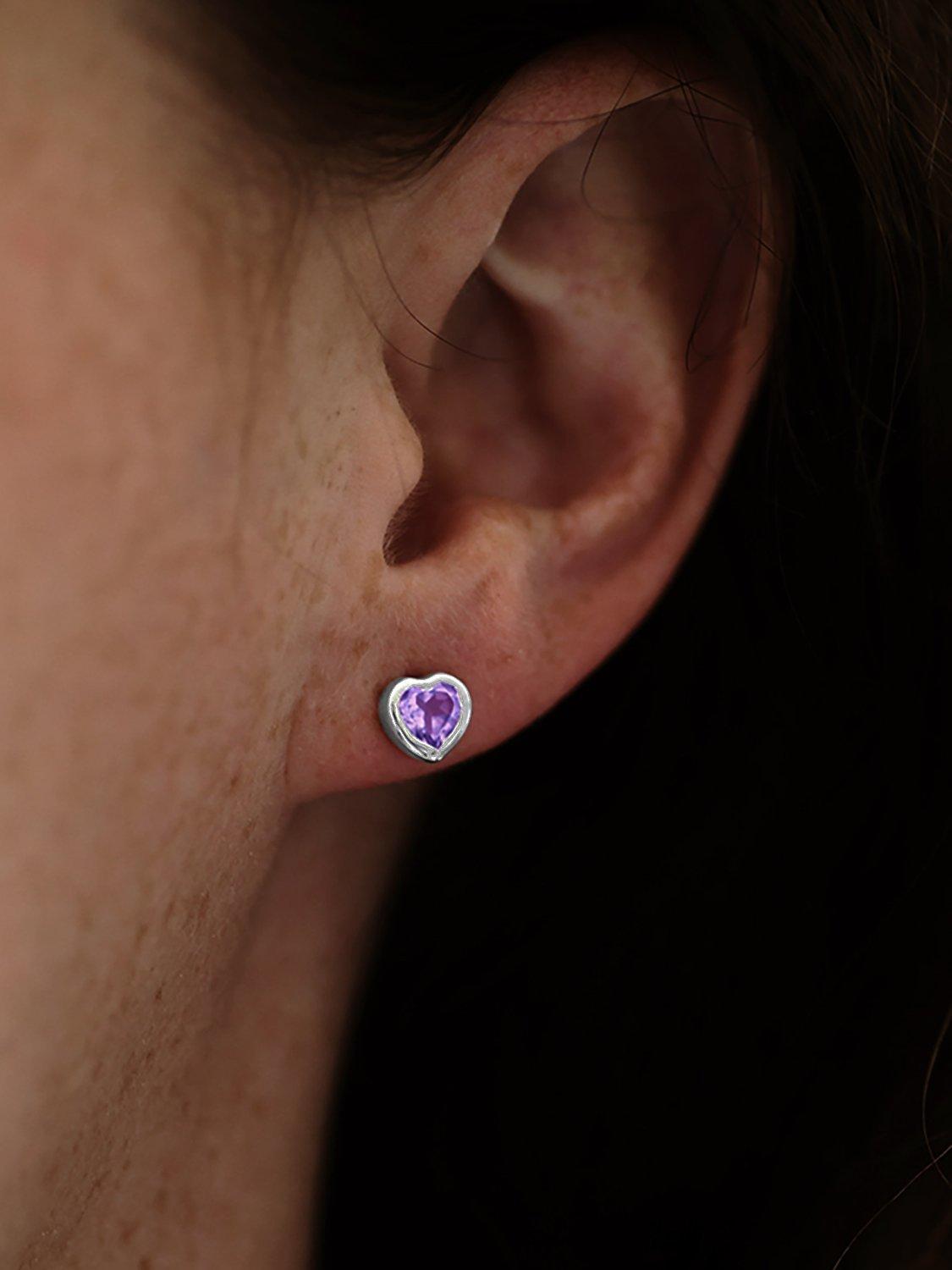 Nina B sterling silver heart stud earrings amethyst (British brand)
