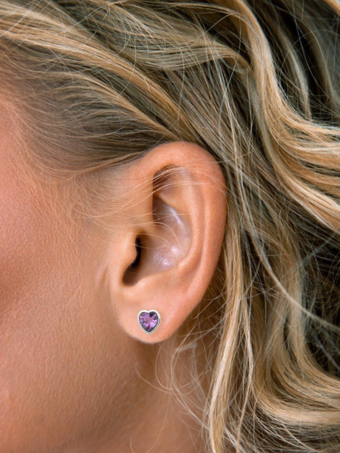 Nina B sterling silver heart stud earrings amethyst (British brand)