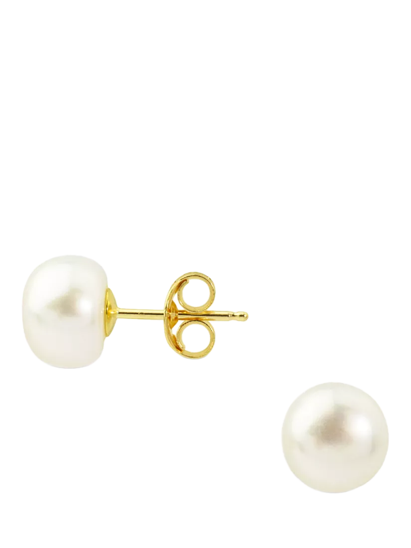 E.W Adams 9ct Yellow Gold Freshwater Pearl Stud Earrings, White