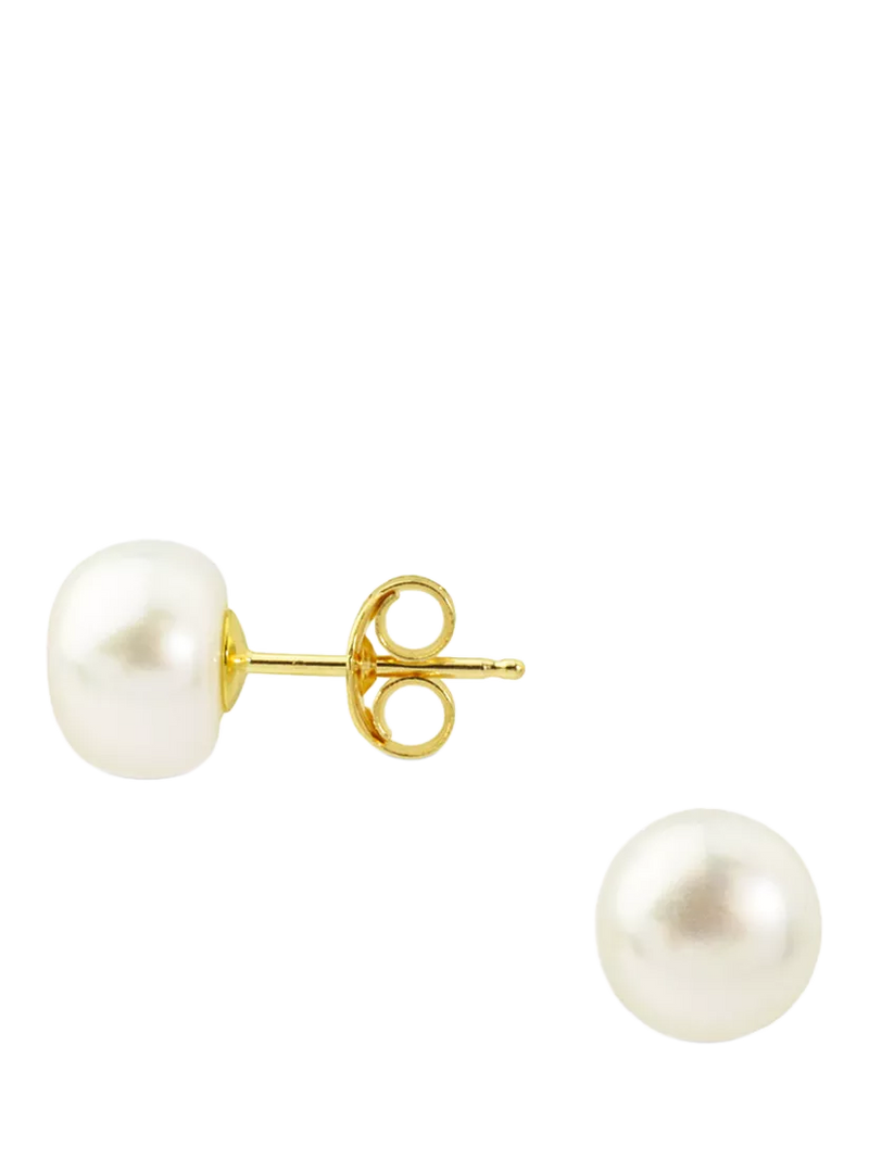 E.W Adams 9ct Yellow Gold Freshwater Pearl Stud Earrings, White