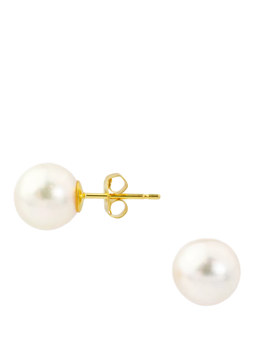 E.W Adams cultured pearl stud earrings 18ct yellow gold, imported from the UK