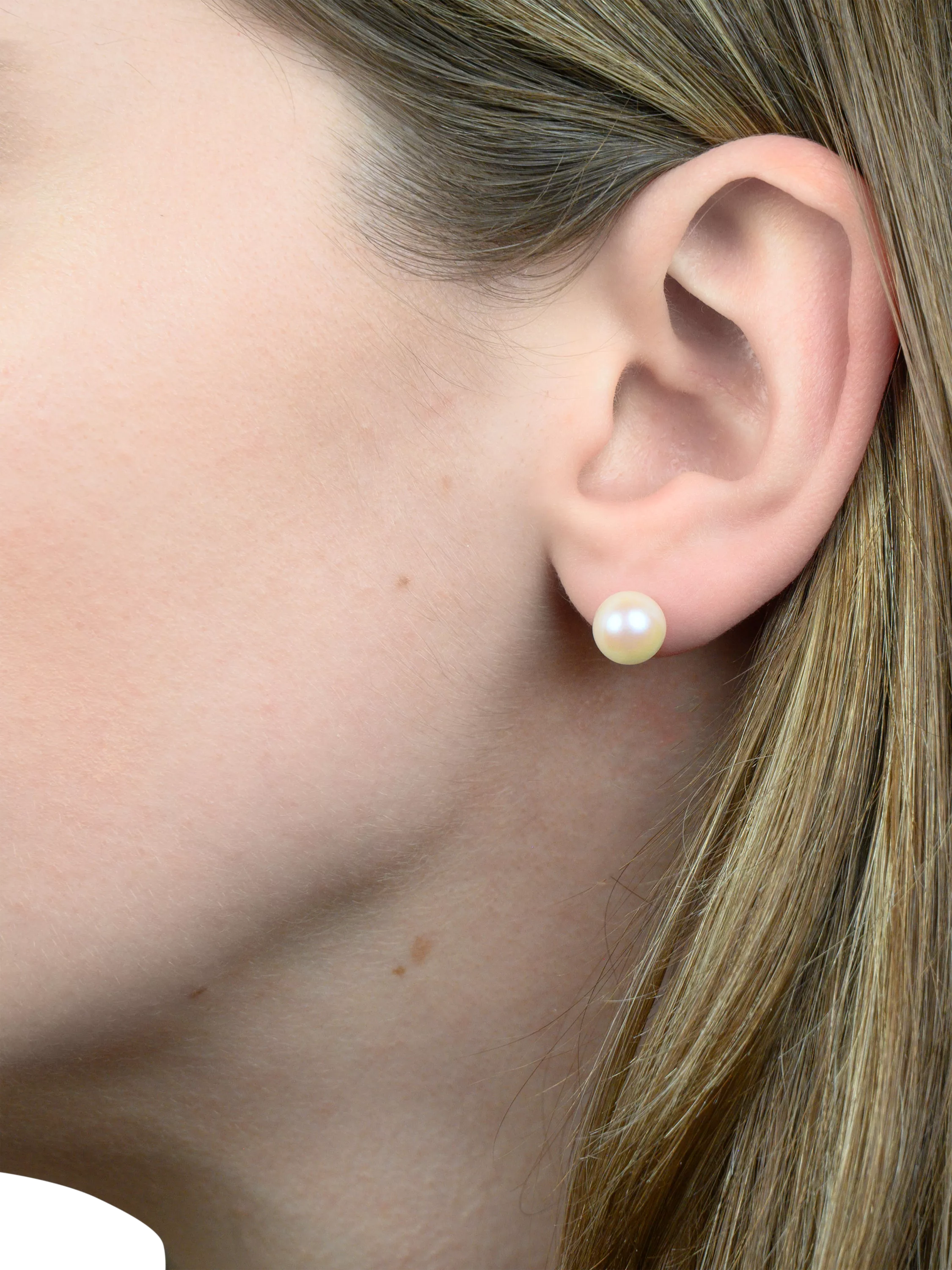 E.W Adams cultured pearl stud earrings 18ct yellow gold, imported from the UK