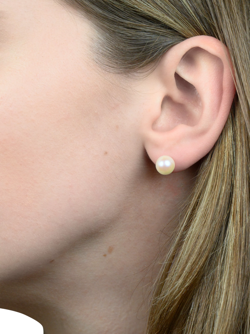 E.W Adams cultured pearl stud earrings 18ct yellow gold, imported from the UK