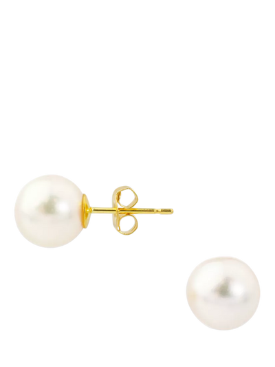 Boucles d'oreilles puces en or jaune 18 carats et perles blanches EW Adams, 8.5-9 mm